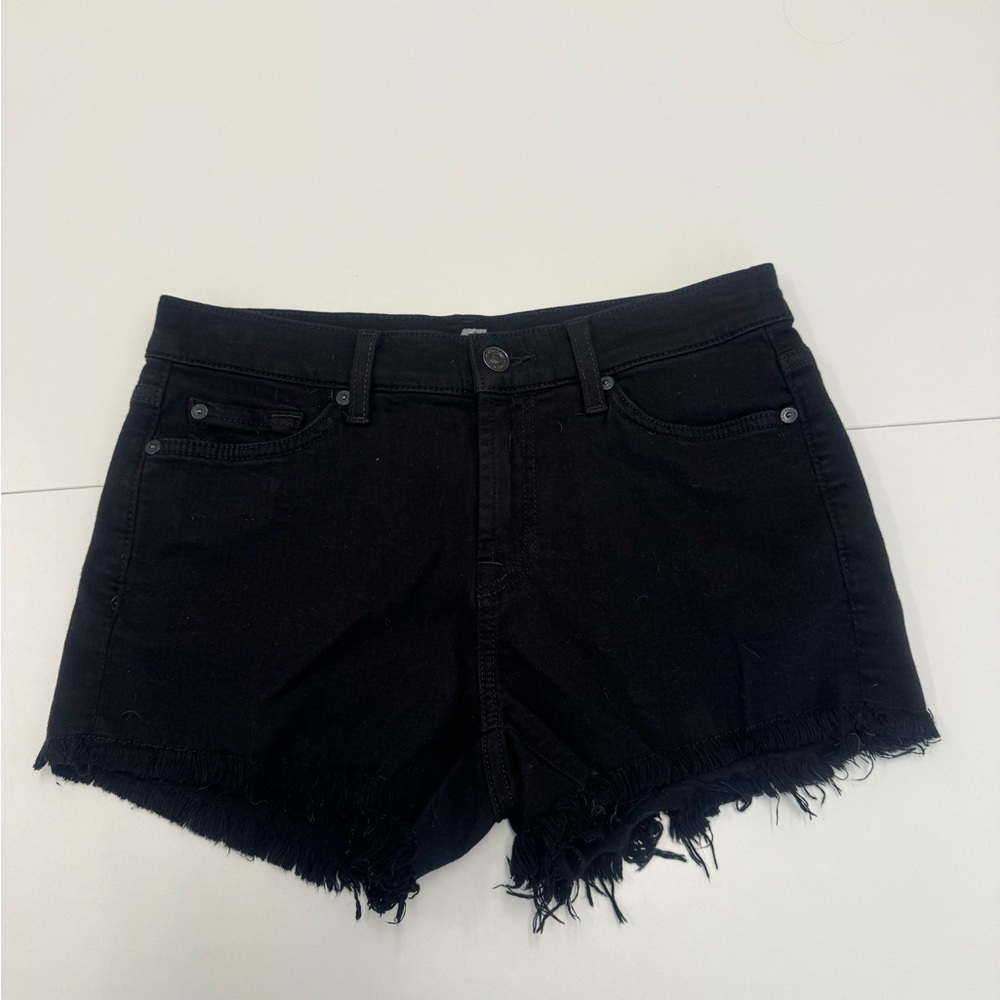 7 For All Mankind Black Frayed Hem Denim Cutoff Shorts
